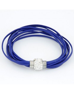 Rhinestone Inlaid Ball Shape Decoration Leather Bracelet - Blue