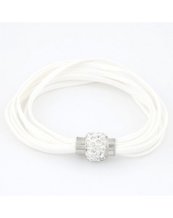 Rhinestone Inlaid Ball Shape Decoration Leather Bracelet - White