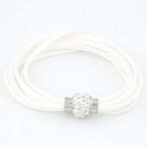 Rhinestone Inlaid Ball Shape Decoration Leather Bracelet - White