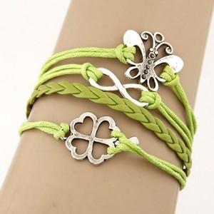 Butterfly Infinitive Signs and Clover Pendants Weaving Bracelet