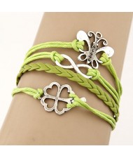 Butterfly Infinitive Signs and Clover Pendants Weaving Bracelet