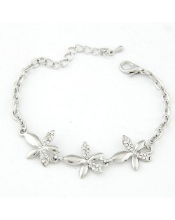 Rhinestone Inlaid Bauhinia Bracelet - Silver