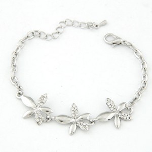 Rhinestone Inlaid Bauhinia Bracelet - Silver