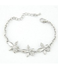 Rhinestone Inlaid Bauhinia Bracelet - Silver