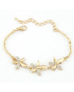 Rhinestone Inlaid Bauhinia Bracelet  - Golden