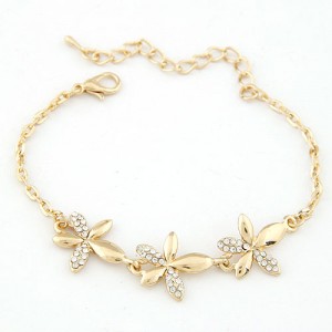 Rhinestone Inlaid Bauhinia Bracelet  - Golden