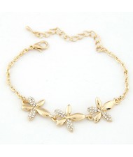 Rhinestone Inlaid Bauhinia Bracelet  - Golden