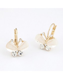 Elegant Artificial Diamonds Embeded Butterfly Pendant Earrings - Golden White