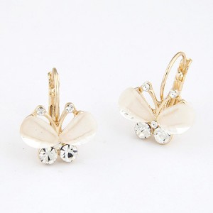 Elegant Artificial Diamonds Embeded Butterfly Pendant Earrings - Golden White