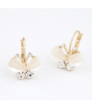 Elegant Artificial Diamonds Embeded Butterfly Pendant Earrings - Golden White