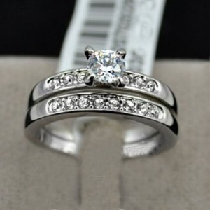 Cubic Zirconia Inlaid Four Claw Platinum Plated Combo Ring