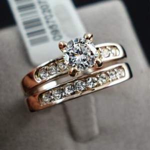 Cubic Zirconia Inlaid Four Claw Rose Gold Combo Ring