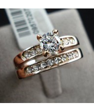 Cubic Zirconia Inlaid Four Claw Rose Gold Combo Ring