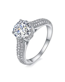 Classic Cubic Zirconia Embedded Six Claw Platinum Plated Ring