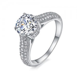 Classic Cubic Zirconia Embedded Six Claw Platinum Plated Ring