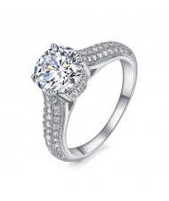Classic Cubic Zirconia Embedded Six Claw Platinum Plated Ring