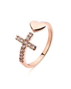 Delicate Cross with Rhinestone Inlaid Open-end Rose Gold Ring