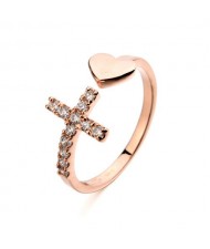 Delicate Cross with Rhinestone Inlaid Open-end Rose Gold Ring