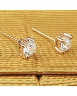 Classic Zirconia Embedded Four Claws Ear Studs - Rose Gold
