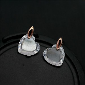 Crystal Heart Design 18k Rose Gold Women Earrings
