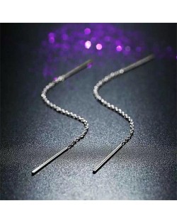 Concise Dual Dangling Thin Sticks Design Tassel Earrings