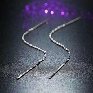 Concise Dual Dangling Thin Sticks Design Tassel Earrings
