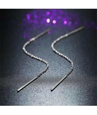 Concise Dual Dangling Thin Sticks Design Tassel Earrings