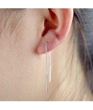 Concise Dual Dangling Thin Sticks Design Tassel Earrings