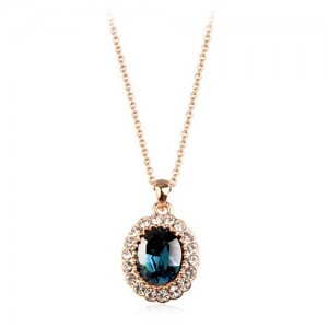 Royal Court Style Ink Blue Austrian Crystal Rose Gold Necklace