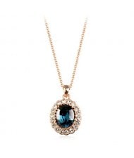 Royal Court Style Ink Blue Austrian Crystal Rose Gold Necklace