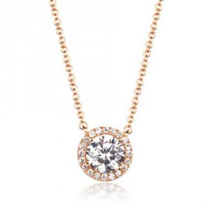 Fashion Gorgeous Zirconia Inlaid Round Pendant Rose Gold Necklace