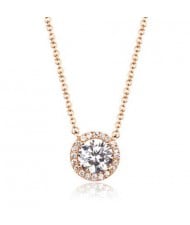 Fashion Gorgeous Zirconia Inlaid Round Pendant Rose Gold Necklace