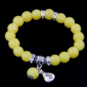 Korean Fashion Money Bag Pendant Glass Beads Bracelet - Yellow