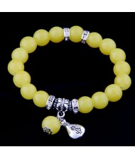 Korean Fashion Money Bag Pendant Glass Beads Bracelet - Yellow