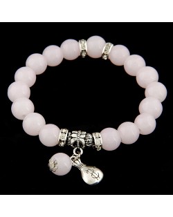 Korean Fashion Money Bag Pendant Glass Beads Bracelet - White