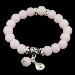 Korean Fashion Money Bag Pendant Glass Beads Bracelet - White