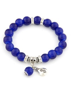 Korean Fashion Money Bag Pendant Glass Beads Bracelet - Royal Blue