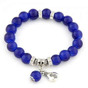 Korean Fashion Money Bag Pendant Glass Beads Bracelet - Royal Blue