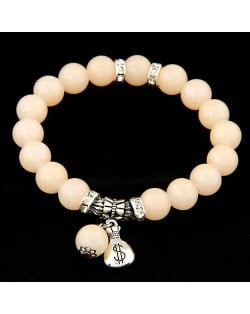 Korean Fashion Money Bag Pendant Glass Beads Bracelet - Peach