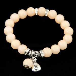 Korean Fashion Money Bag Pendant Glass Beads Bracelet - Peach