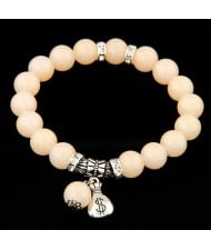 Korean Fashion Money Bag Pendant Glass Beads Bracelet - Peach