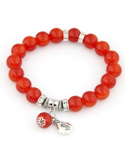 Korean Fashion Money Bag Pendant Glass Beads Bracelet - Red