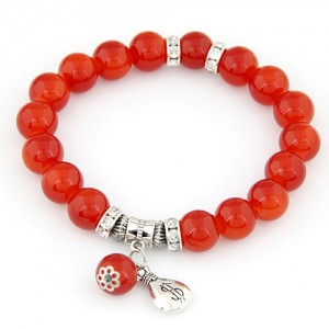 Korean Fashion Money Bag Pendant Glass Beads Bracelet - Red