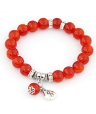 Korean Fashion Money Bag Pendant Glass Beads Bracelet - Red
