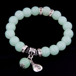 Korean Fashion Money Bag Pendant Glass Beads Bracelet - Sky Blue