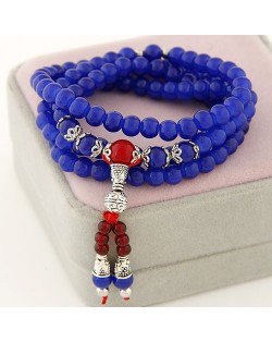 Multiple Layer Glass Beads with Silver Lucky Engravings Bracelet - Royal Blue