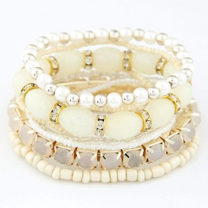 Bohemian Fashion Five-layer Assorted Beads Stretchable Bracelet - Beige