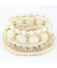 Bohemian Fashion Five-layer Assorted Beads Stretchable Bracelet - Beige