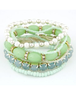 Bohemian Fashion Five-layer Assorted Beads Stretchable Bracelet - Green