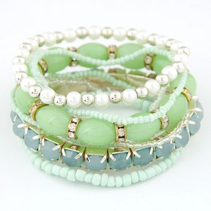 Bohemian Fashion Five-layer Assorted Beads Stretchable Bracelet - Green